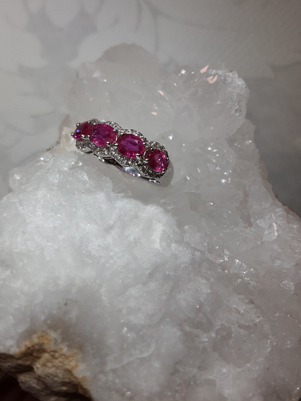 925 Genuine , Natural, Untreated Burmese And White Zircon Ring. PINK.